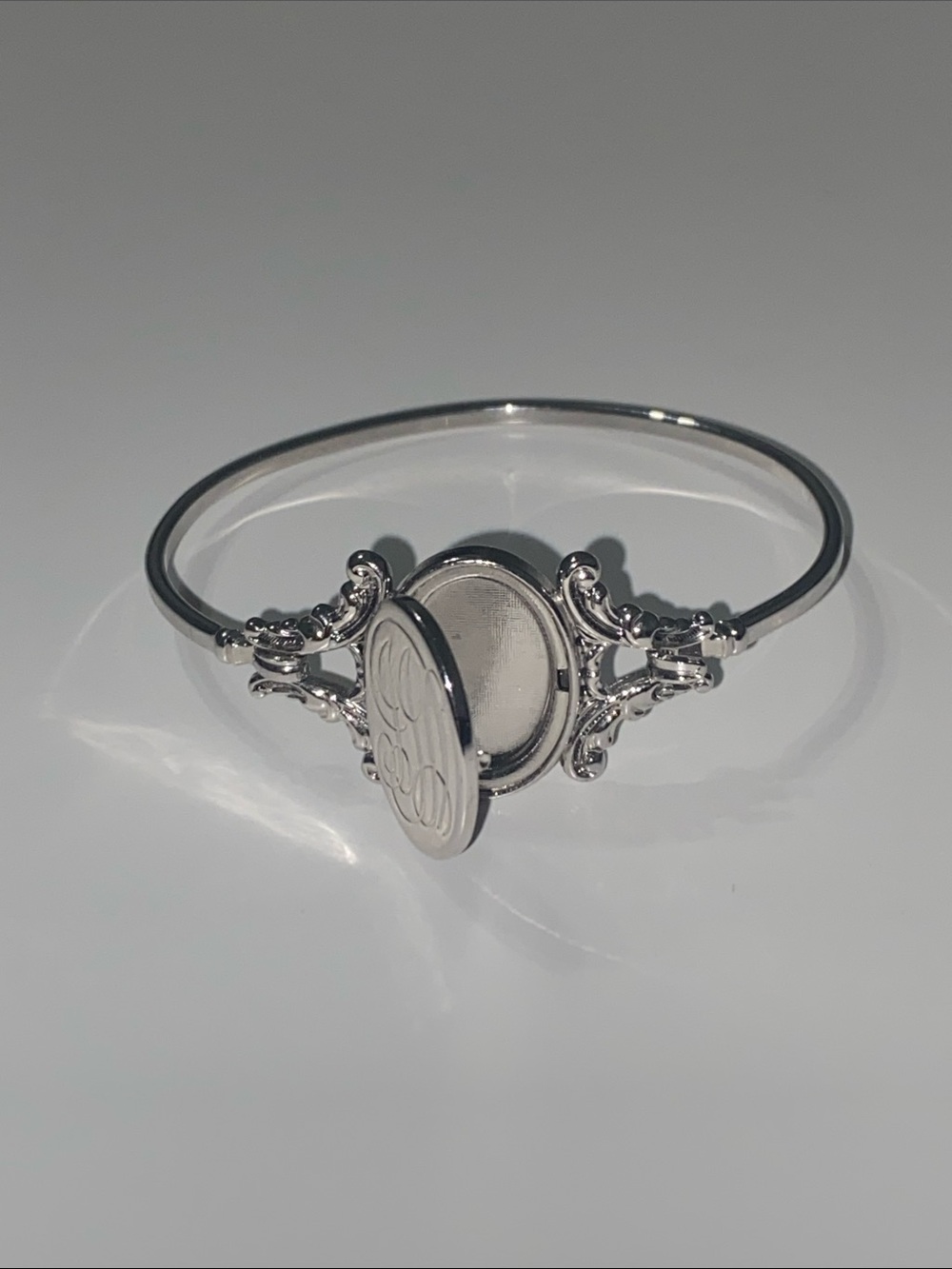 Avon Silver Engraved Locket Bangle Bracelet